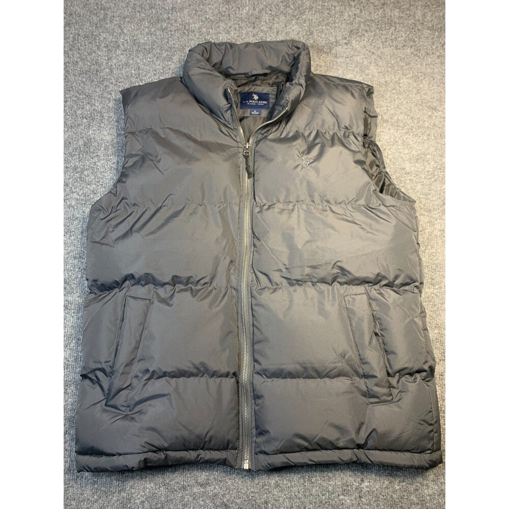 Vintage US Polo Assn Puffer Vest Mens Large Gray  Embroidered Insulated
